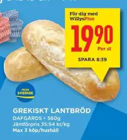 Willys Grekiskt lantbröd erbjuda