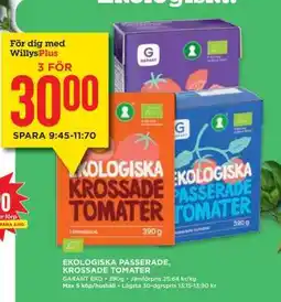 Willys Ekologiska passerade, krossade tomater erbjuda