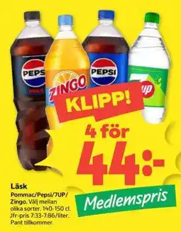 Coop Läsk Pommac/Pepsi/7UP/Zingo erbjuda