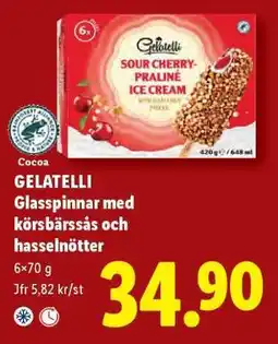 Lidl GELATELLI Glasspinnar med körsbärssås och hasselnötter erbjuda