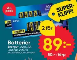 DollarStore Batterier Energy+, AAA, AA erbjuda