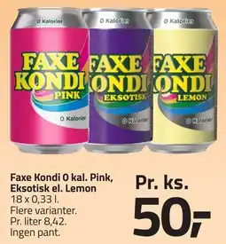 Fleggaard Faxe Kondi 0 kal. Pink, Eksotisk el. Lemon erbjuda