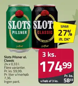 Fleggaard Slots Pilsner el. Classic erbjuda