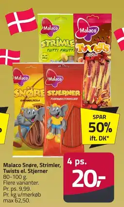 Fleggaard Malaco Snøre, Strimler, Twists el. Stjerner erbjuda
