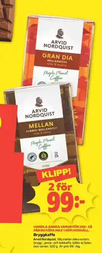 Coop Daglivs Arvid Nordquist bryggkaffe erbjuda