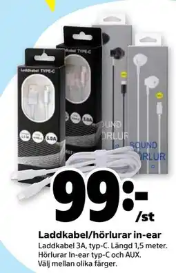 Stora Coop Laddkabel/hörlurar in-ear erbjuda
