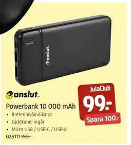 Jula Powerbank 10 000 mAh, Medlemspris erbjuda