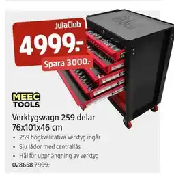 Jula Verktygsvagn 259 delar 76x101x46 cm, Medlemspris erbjuda
