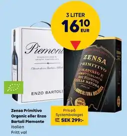 Border Shop Zensa Primitivo Organic eller Enzo Bartoli Piemonte, EUR 16.1 erbjuda