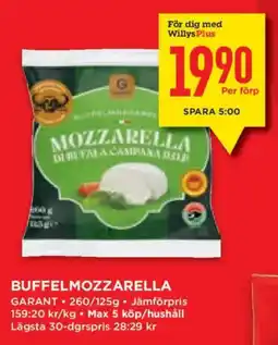 Willys Garant buffelmozzarella erbjuda