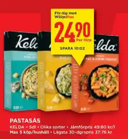 Willys Kelda pastasås erbjuda