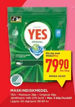 Willys Yes maskindiskmedel erbjuda