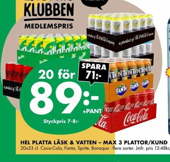 ÖoB Hel platta läsk & vatten erbjuda