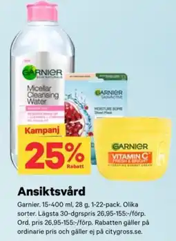 City Gross Garnier ansiktsvård erbjuda