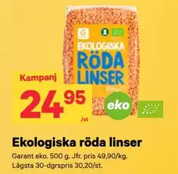 City Gross Ekologiska röda linser erbjuda