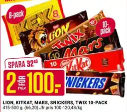 ÖoB Lion, Kitkat, Mars, Snickers, Twix 10-pack erbjuda