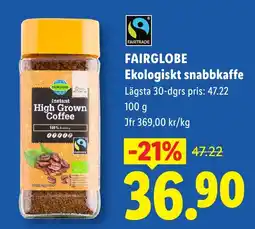 Lidl Fairglobe ekologiskt snabbkaffe erbjuda