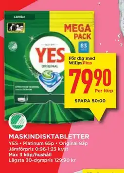 Willys MASKINDISKTABLETTER, Medlemspris erbjuda