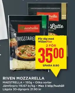Willys RIVEN MOZZARELLA, Medlemspris erbjuda