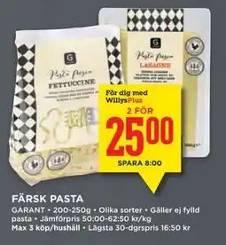 Willys FÄRSK PASTA, Medlemspris erbjuda