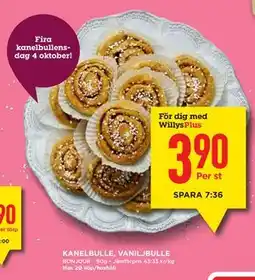 Willys KANELBULLE, VANILJBULLE, Medlemspris erbjuda