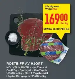 Willys ROSTBIFF AV HJORT, Medlemspris erbjuda