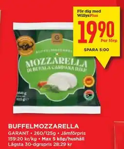 Willys Hemma BUFFELMOZZARELLA, Medlemspris erbjuda