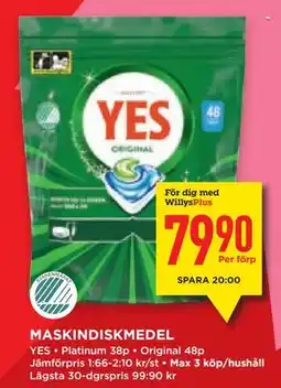 Willys Hemma MASKINDISKMEDEL, Medlemspris erbjuda