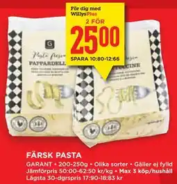 Willys Hemma FÄRSK PASTA, Medlemspris erbjuda