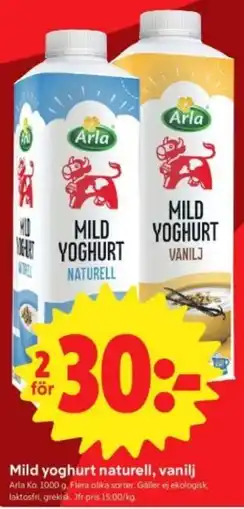 ICA Nära Mild yoghurt naturell, vanilj erbjuda
