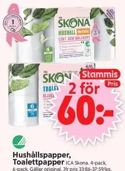 ICA Supermarket Hushållspapper, Toalettpapper, Medlemspris erbjuda