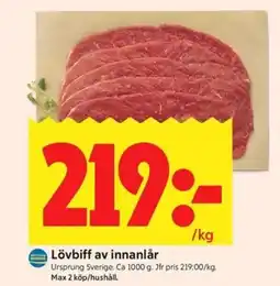 ICA Kvantum Lövbiff av innanlår erbjuda