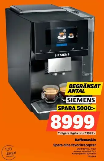 Power Siemens kaffemaskin erbjuda