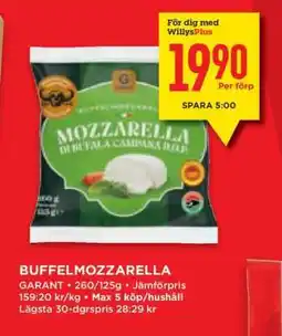 Willys BUFFELMOZZARELLA erbjuda