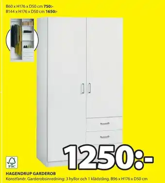 JYSK Hagendrup Garderob B96 x H176 x D50 cm erbjuda