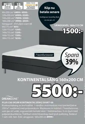 JYSK Dreamzone Plus C60 Kontinentalsång Svart-08 160x200cm erbjuda