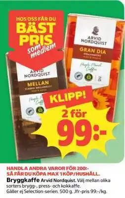 Coop Bryggkaffe Arvid Nordquist erbjuda