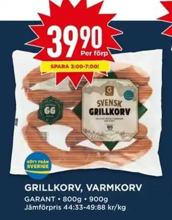 Willys Garant Grillkorv, Varmkorv 800g, 900g erbjuda