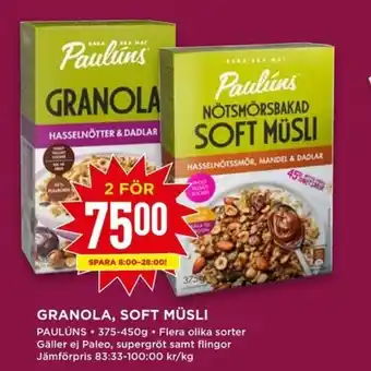 Willys Paulúns Granola, Soft Müsli 375-450g erbjuda