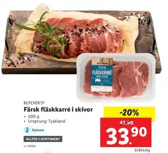 Lidl Butcher's Färsk fläskkarré i skivor 500g erbjuda