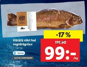 Lidl Hätälä rökt hel regnbågslax 1 kg erbjuda