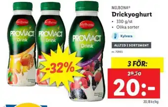 Lidl Milbona Drickyoghurt 330g erbjuda