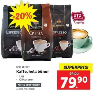 Lidl Bellarom Kaffe, hela bönor 1kg erbjuda