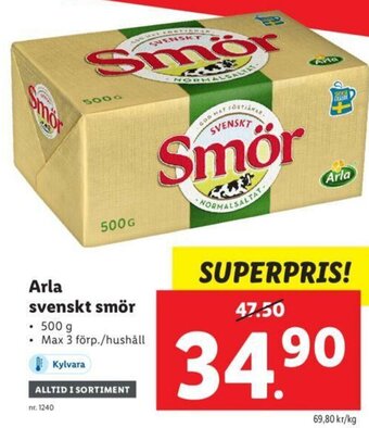 Lidl Arla svenskt smör 500g erbjuda