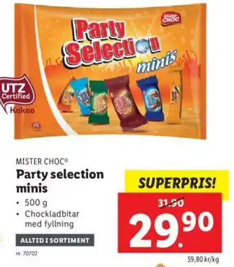 Lidl Mister Choc Party selection minis 500g erbjuda