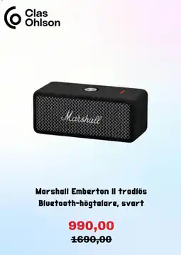 Clas Ohlson Marshall Emberton II trådlös Bluetooth-högtalare, svart erbjuda