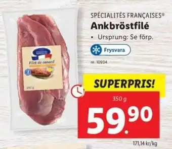 Lidl Spécialités Françaises Ankbröstfilé 350 g erbjuda