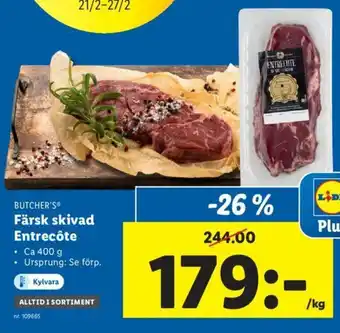 Lidl Butcher's Färsk skivad Entrecôte 400g erbjuda