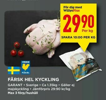 Willys Färsk hel kyckling erbjuda