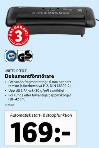 Lidl United Office Dokumentförstörare erbjuda